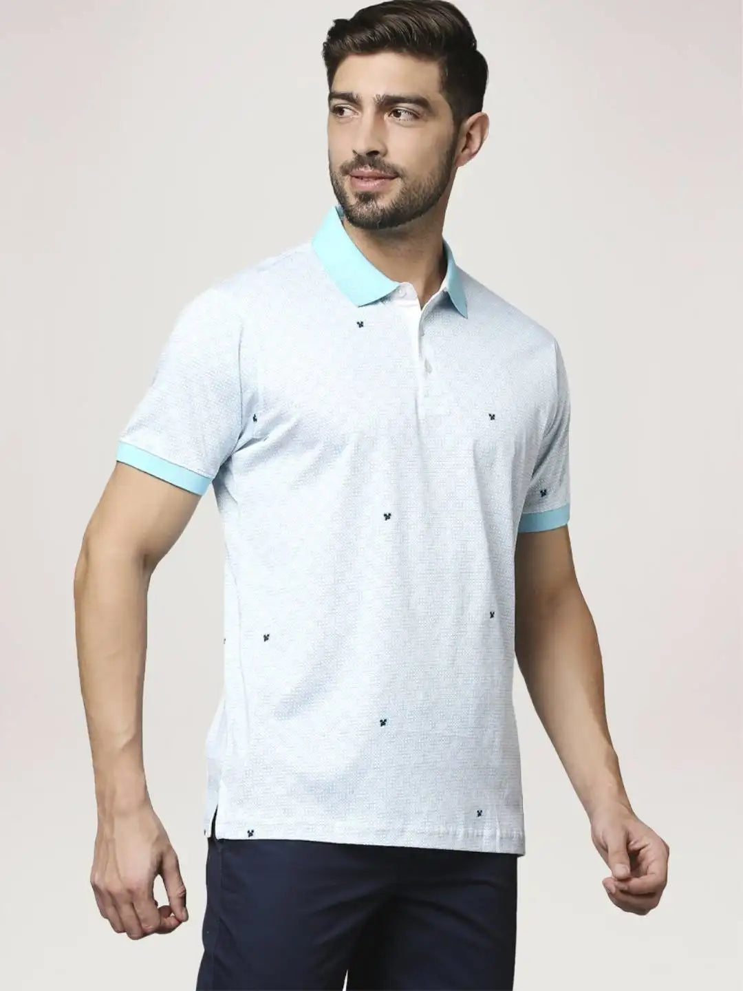 Park Avenue Men Medium Blue Printed Slim Fit Casual Polo