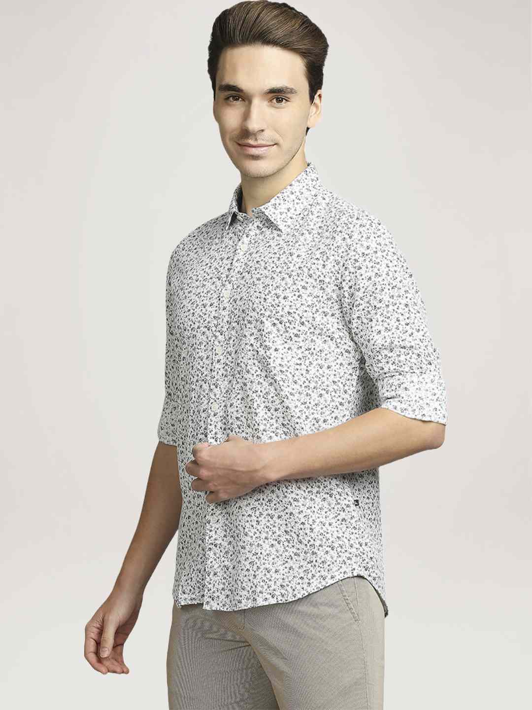 Parx Men Medium Grey Printed Slim Fit Casual Shirt
