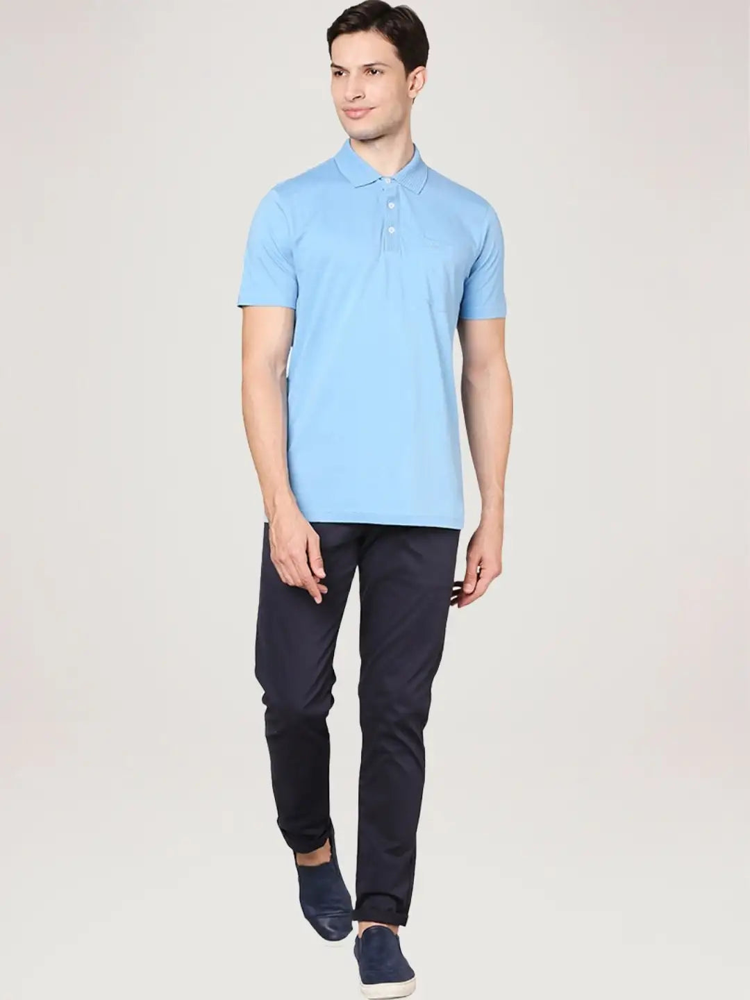 Park Avenue Men Medium Blue Solid Slim Fit Casual Polo