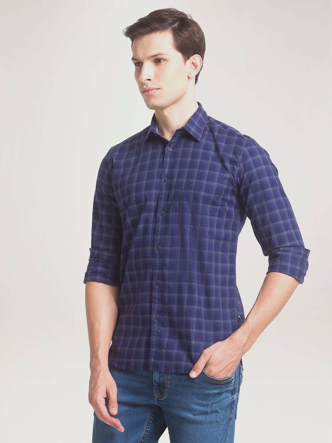 Parx Men Blue Checks Slim Fit Party Shirt