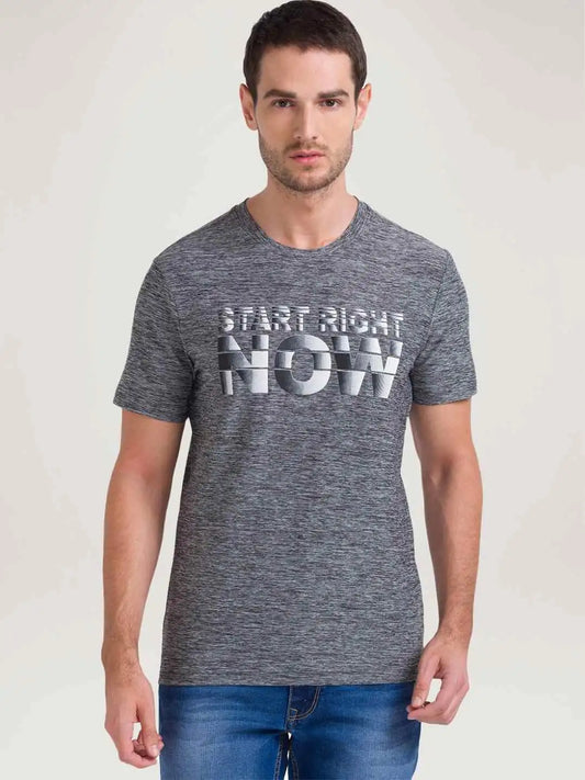 Parx Men Medium Grey Printed Regular Fit Casual T-Shirt