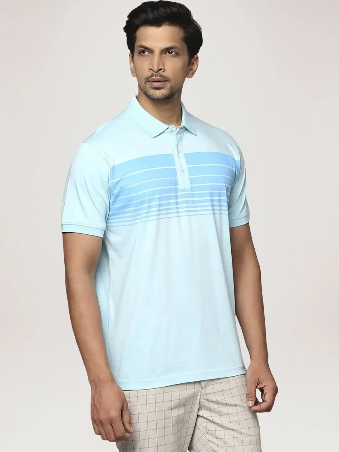 Park Avenue Men Light Blue Printed Slim Fit Casual Polo