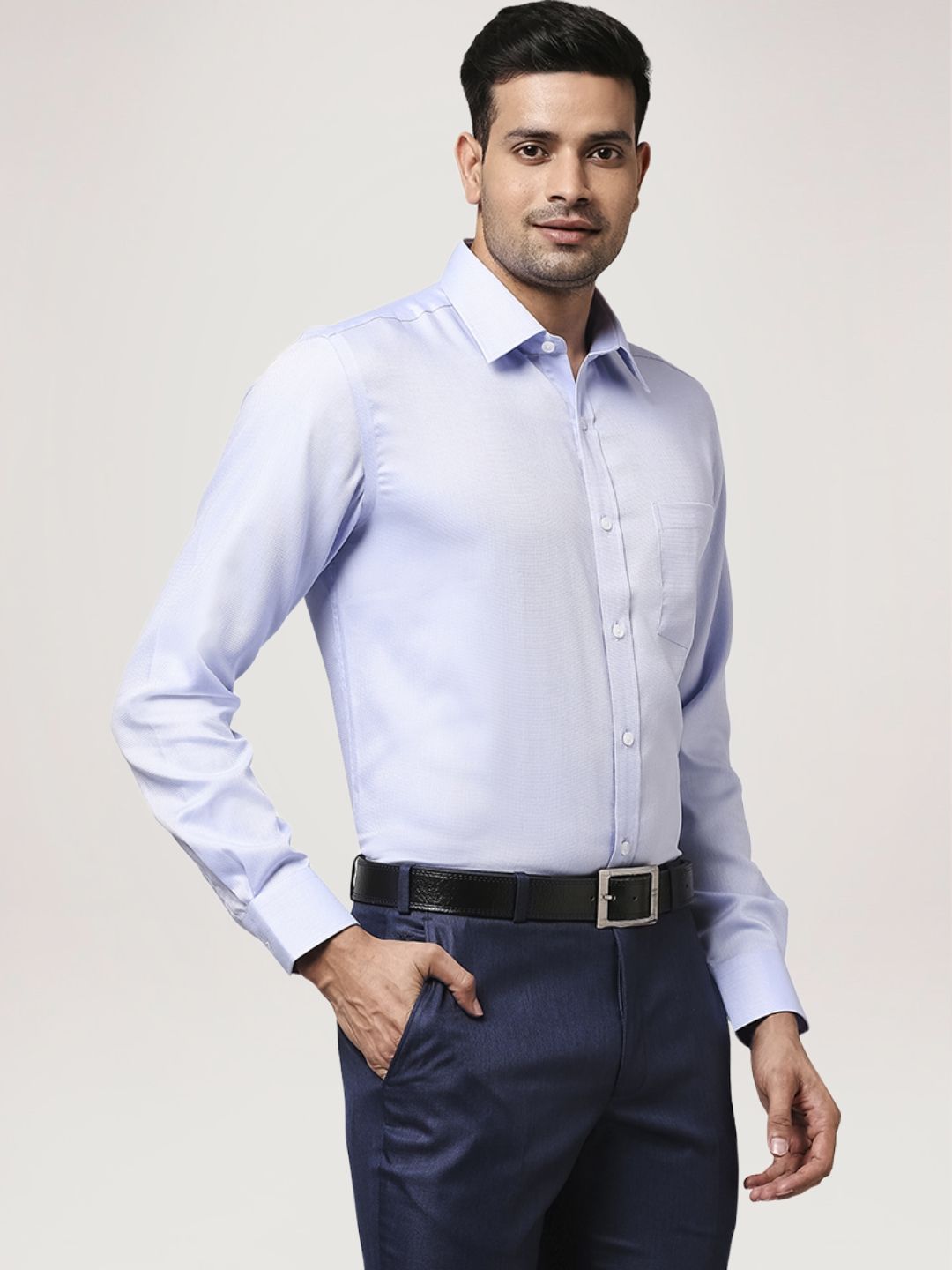 Park Avenue Men Medium Blue Solid Regular Fit Work Shirt