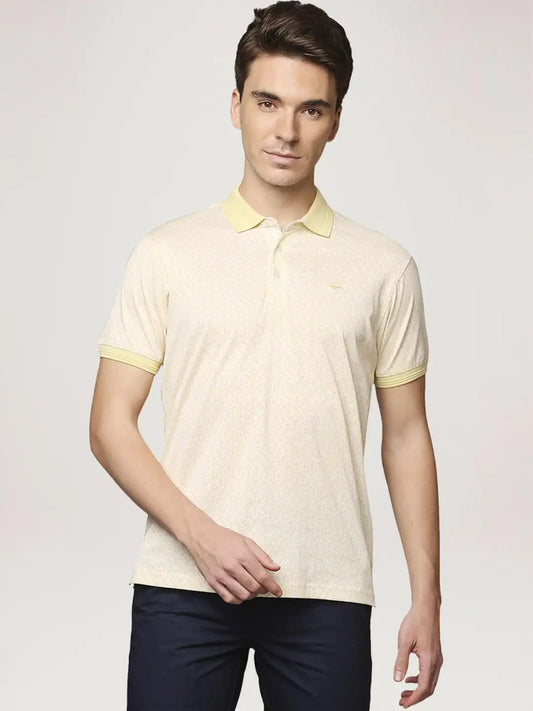 Park Avenue Men Medium Yellow Printed Slim Fit Casual Polo