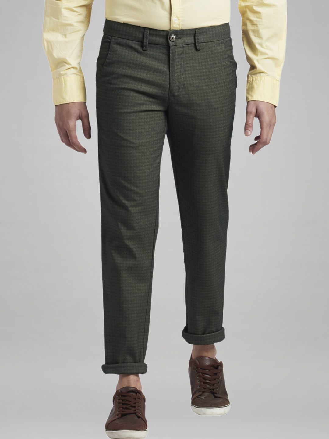 Parx Men Dark Brown Solid Tapered Fit Work Trouser