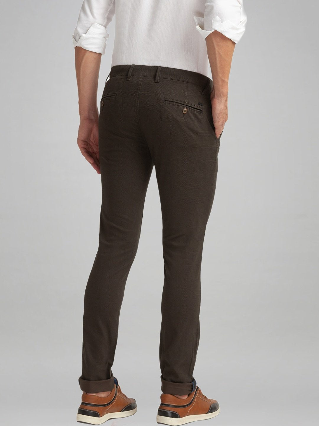 Parx Men Dark Green Printed Super Slim Fit Work Trouser