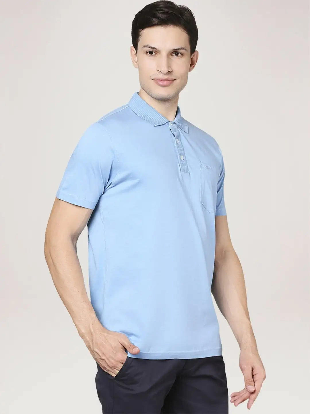 Park Avenue Men Medium Blue Solid Slim Fit Casual Polo