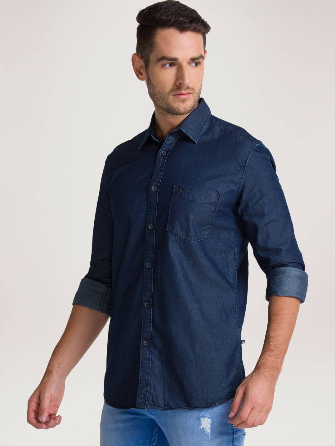 Parx Men Blue Solid Slim Fit Work Shirt