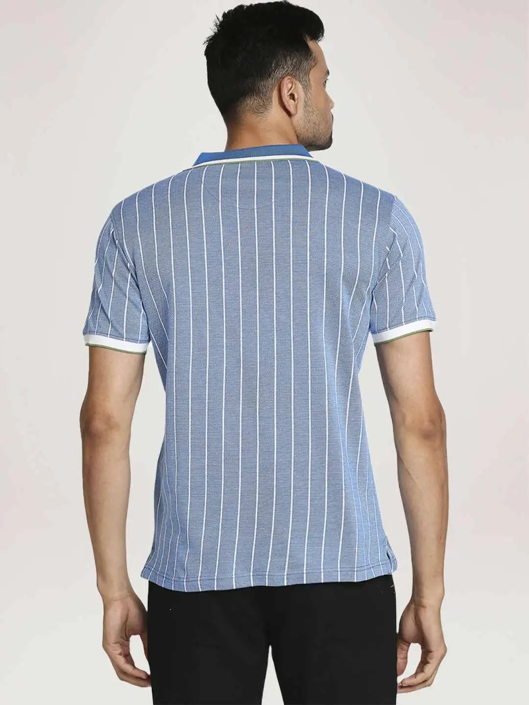 Colorplus Men Light Blue Stripe Tailored Fit Casual T-Shirt