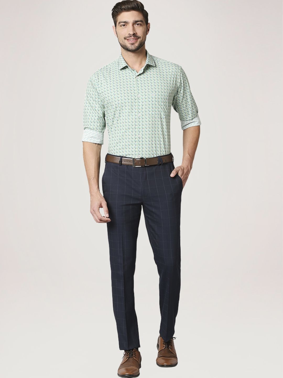 Park Avenue Men Medium Yellow Printed Slim Fit Work Shirt