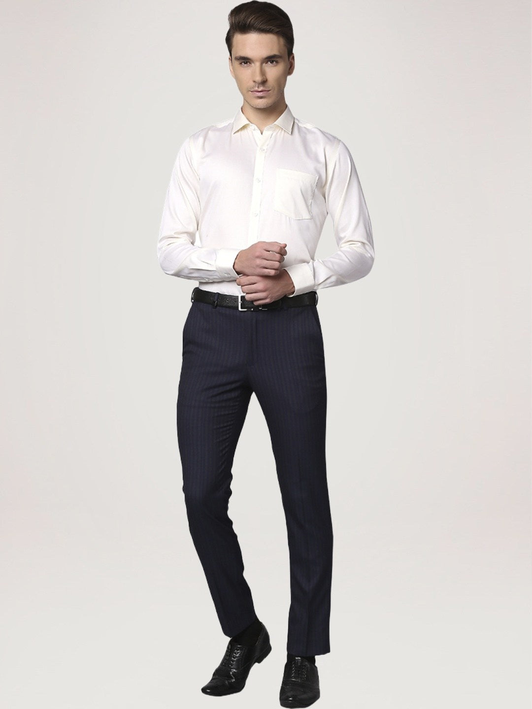 Park Avenue Men Light Yellow Solid Slim Fit Work Shirt