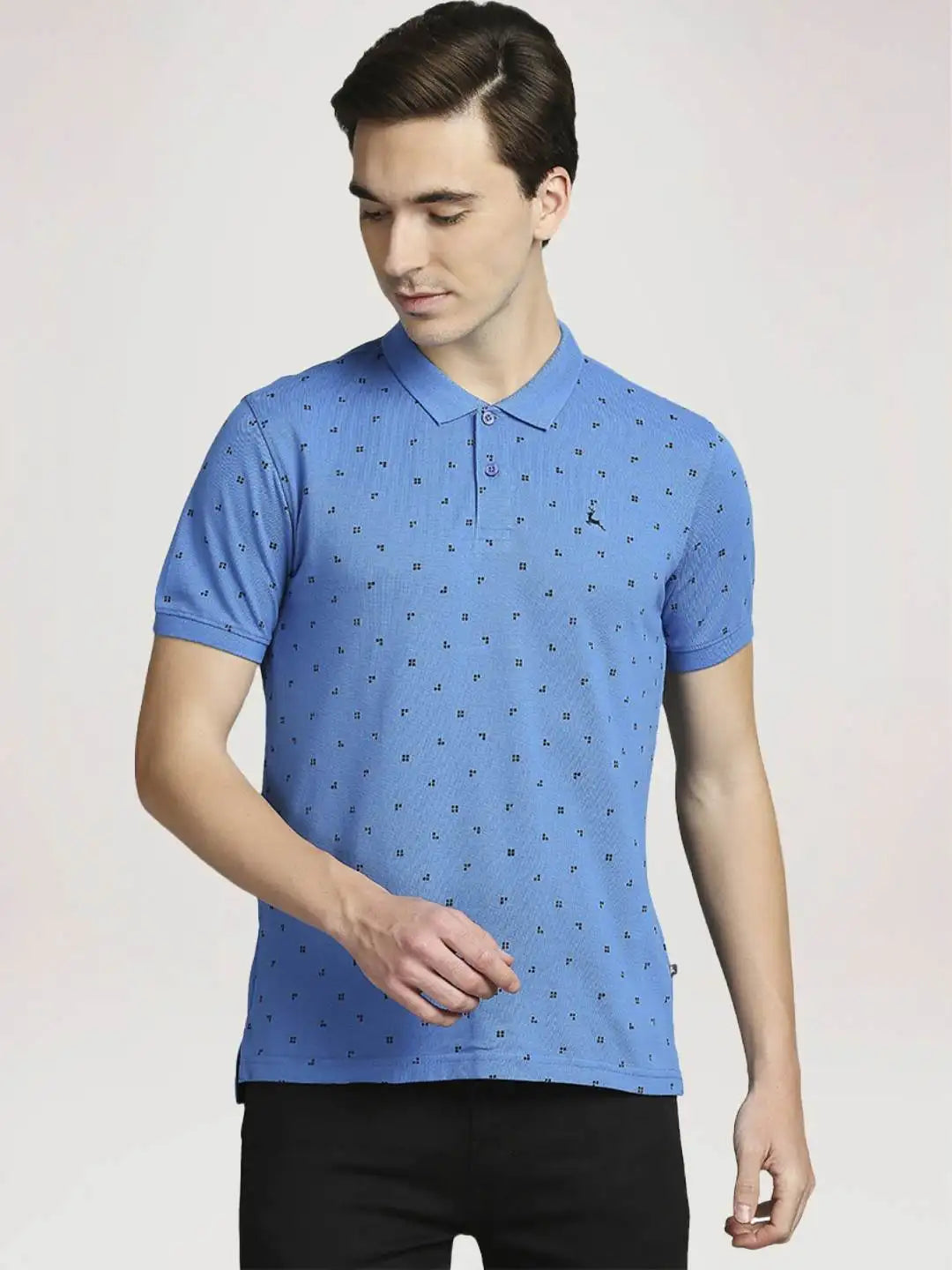 Parx Men Medium Blue Printed Regular Fit Casual Polo