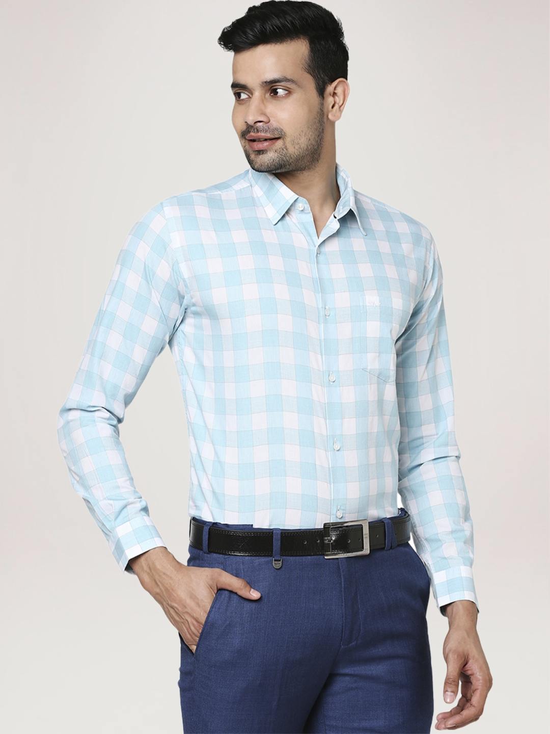 Park Avenue Men Medium Blue Checks Slim Fit Casual Shirt