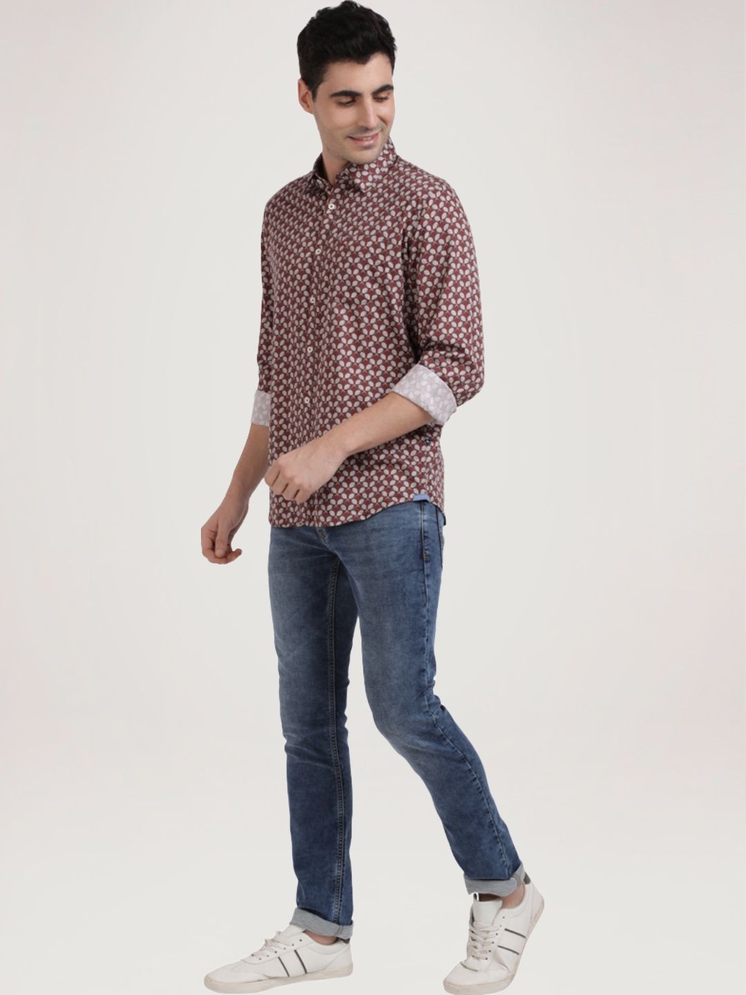 Parx Men Medium Brown Printed Slim Fit Casual Shirt