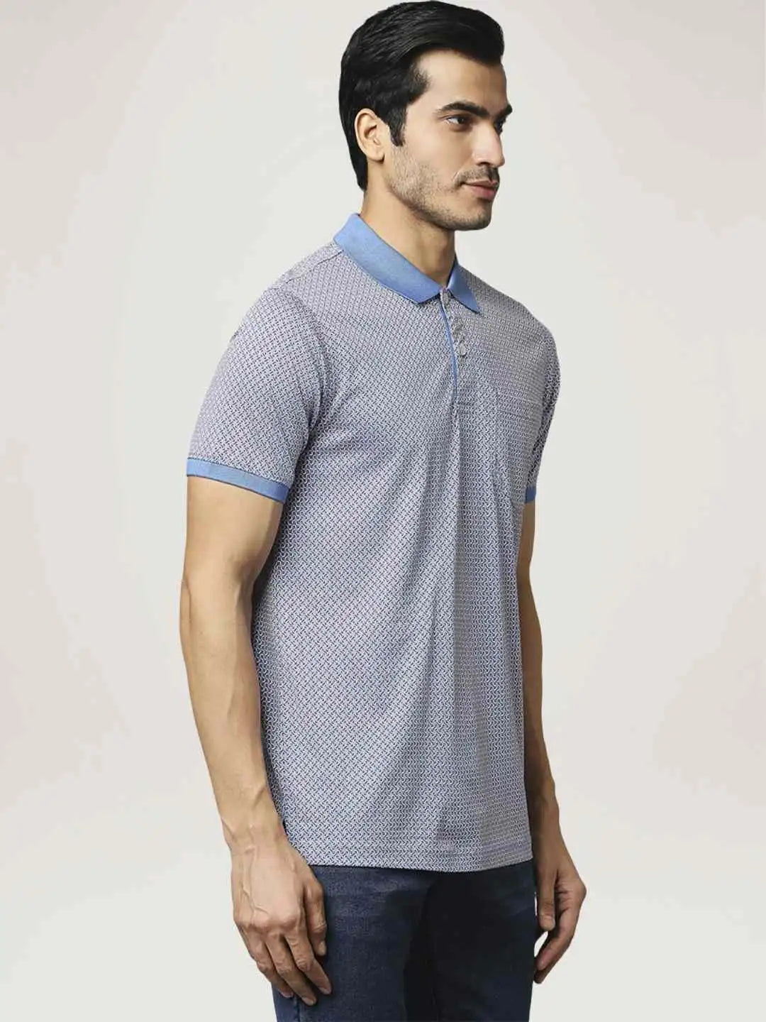 Raymond Men Medium Blue Printed Regular Fit Casual T-Shirt