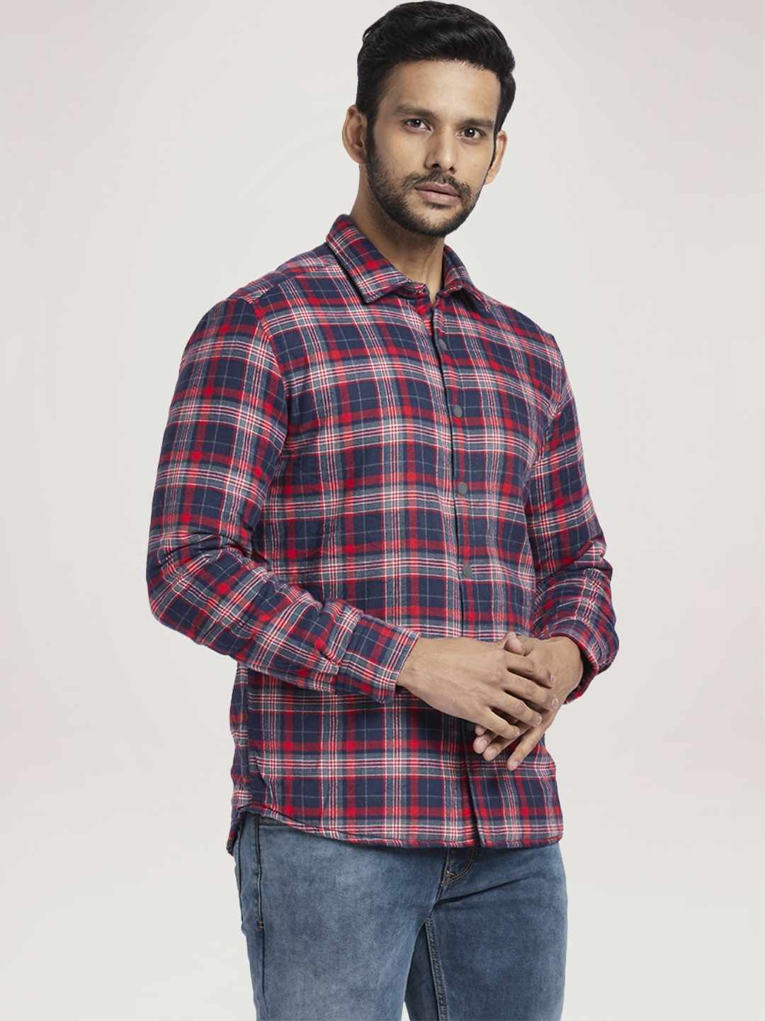 Parx Men Medium Red Checks Slim Fit Party Shirt