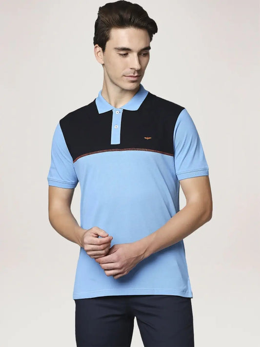 Park Avenue Men Medium Blue Solid Slim Fit Casual Polo