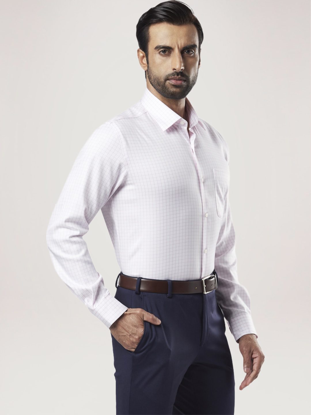 Raymond Men Light Red Solid Regular Fit Work Shirt