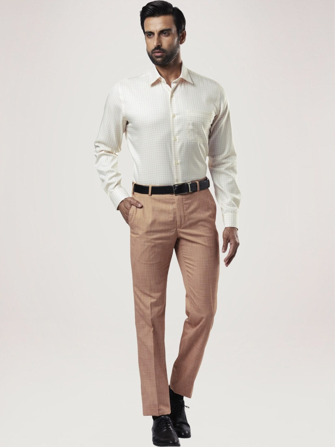 Raymond Men Light Yellow Solid Regular Fit Work Shirt