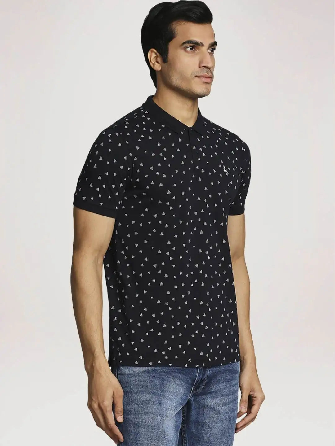 Parx Men Blue Printed Regular Fit Casual Polo