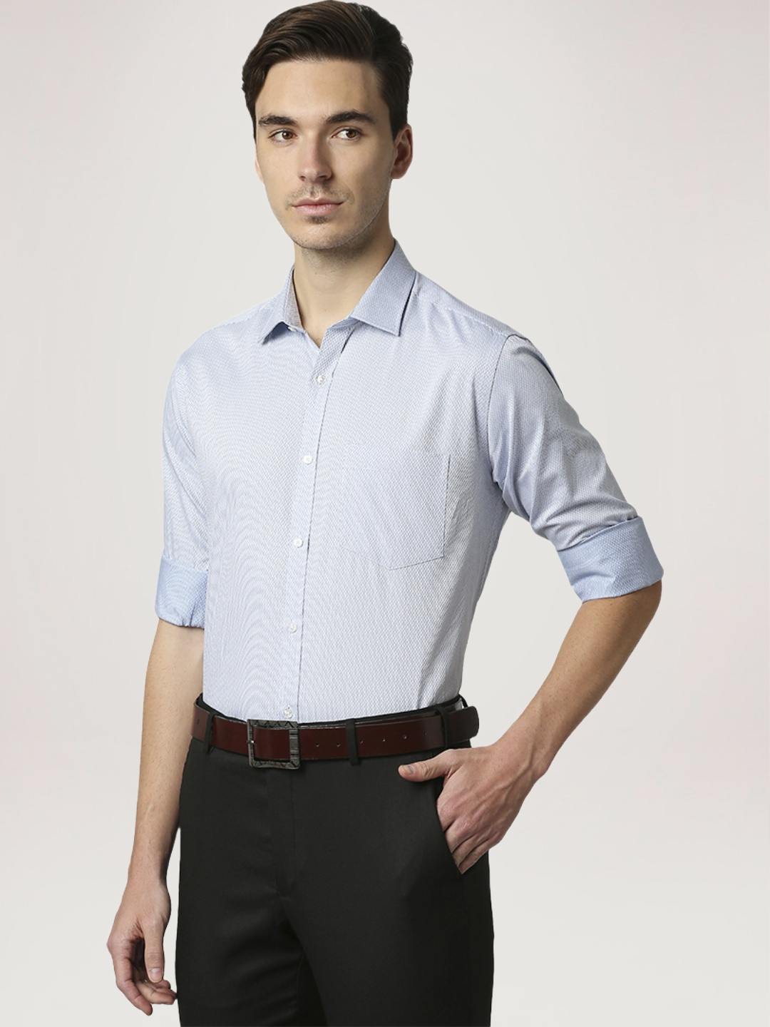 Park Avenue Men Medium Blue Solid Slim Fit Work Shirt
