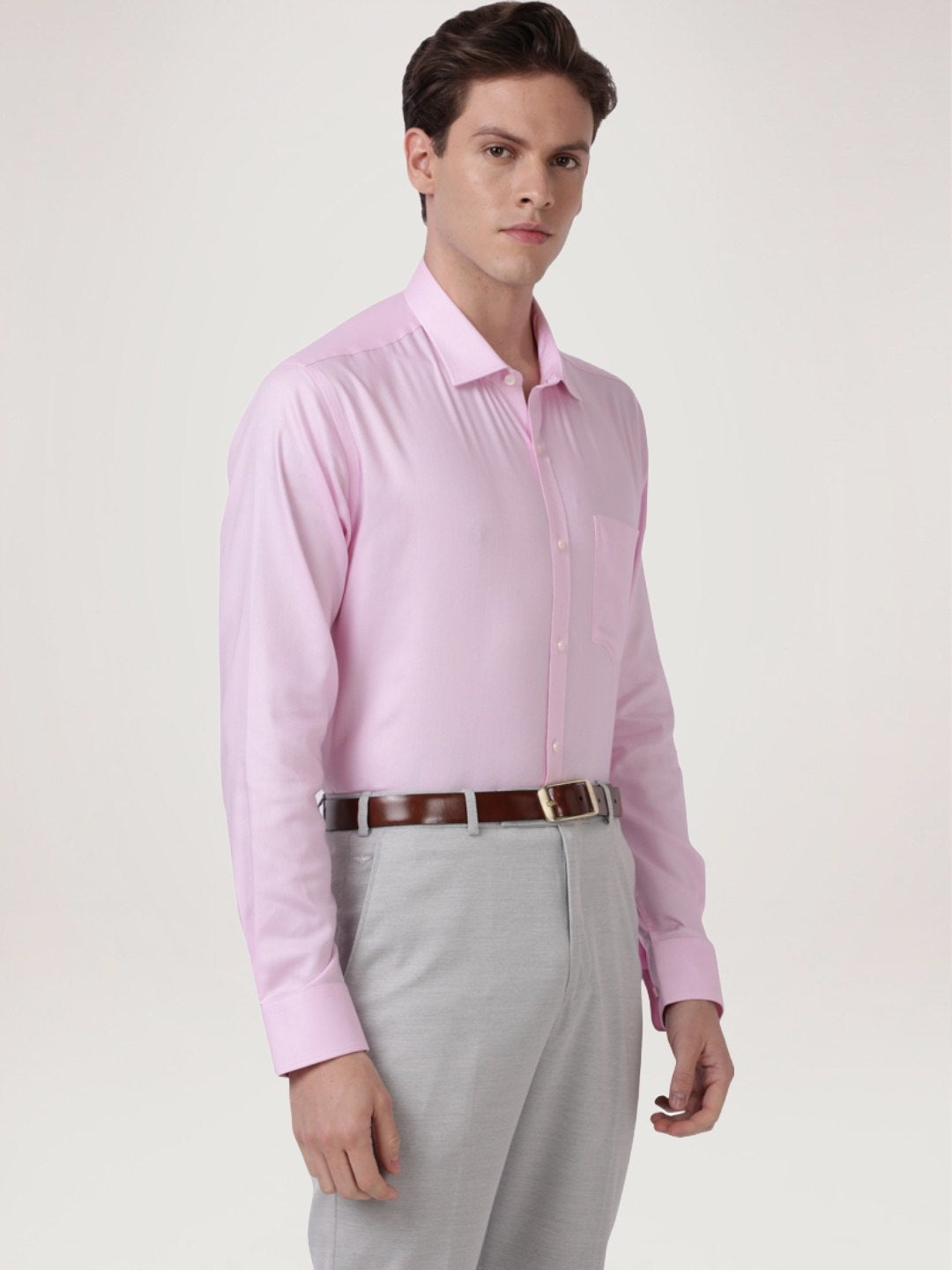 Park Avenue Men Light Red Solid Slim Fit Work Shirt