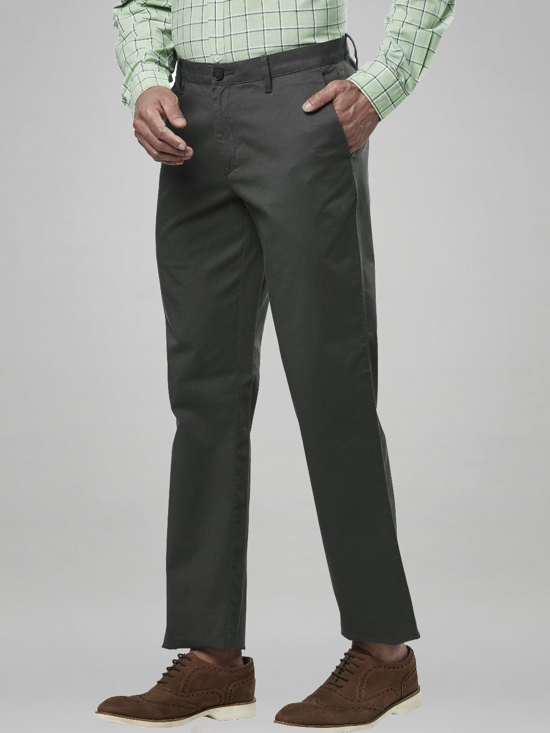 Raymond Men Dark Grey Solid Slim Fit Work chinos