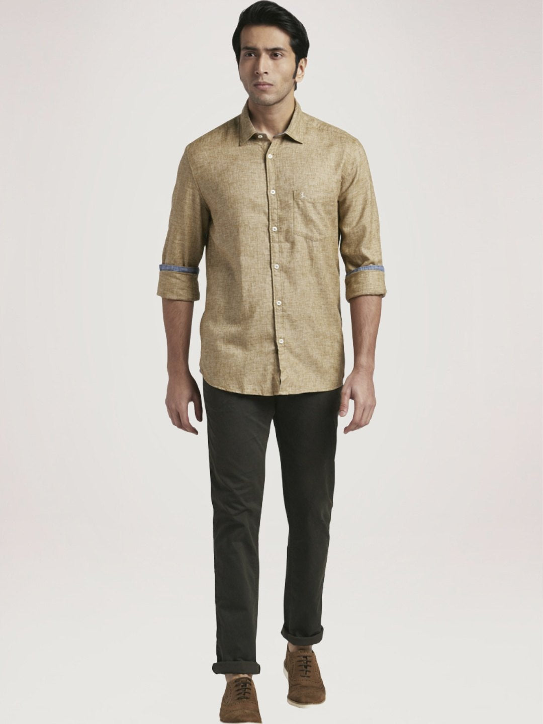 Men Brown Slim Fit Solid Lyocell Blend Full Sleeve Shirts – MyRaymond