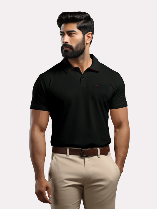 Men Black Tailored Fit Solid Cotton Half Sleeve T-Shirt