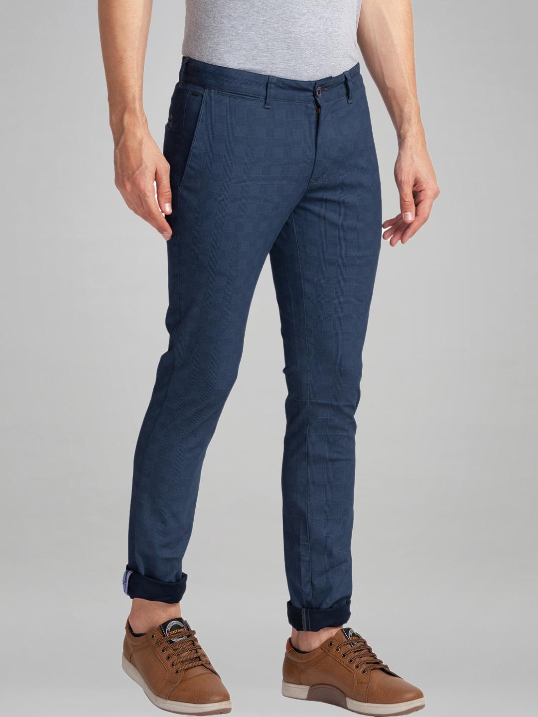 Parx Men Blue Printed Super Slim Fit Casual chinos