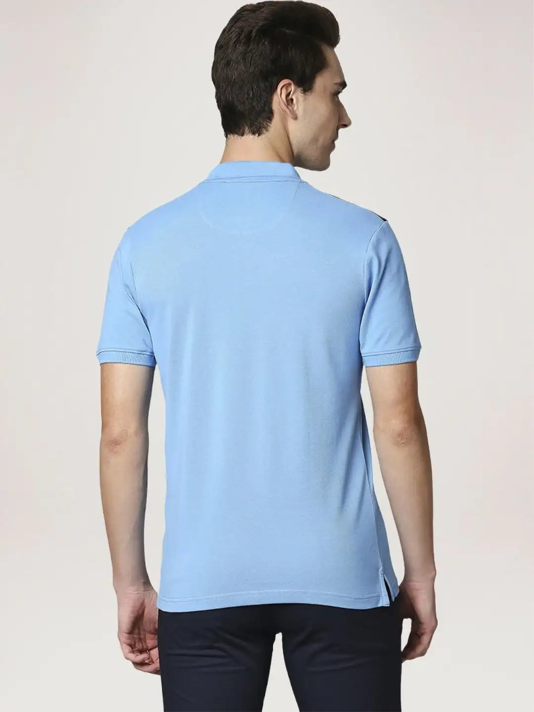 Park Avenue Men Medium Blue Solid Slim Fit Casual Polo