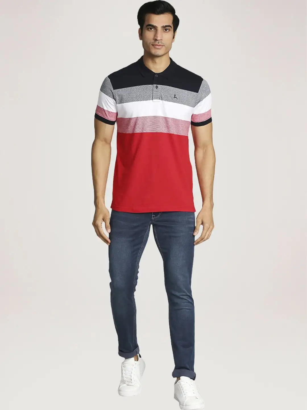 Parx Men Blue Stripe Regular Fit Casual Polo