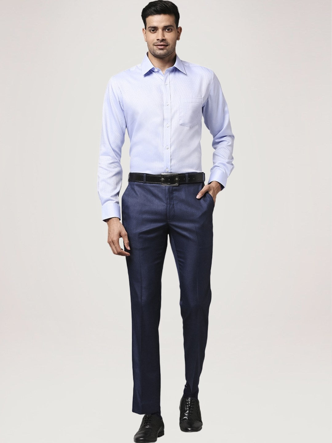 Park Avenue Men Medium Blue Solid Regular Fit Work Shirt