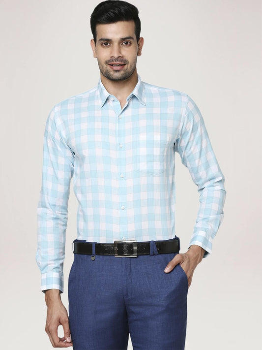 Park Avenue Men Medium Blue Checks Slim Fit Casual Shirt