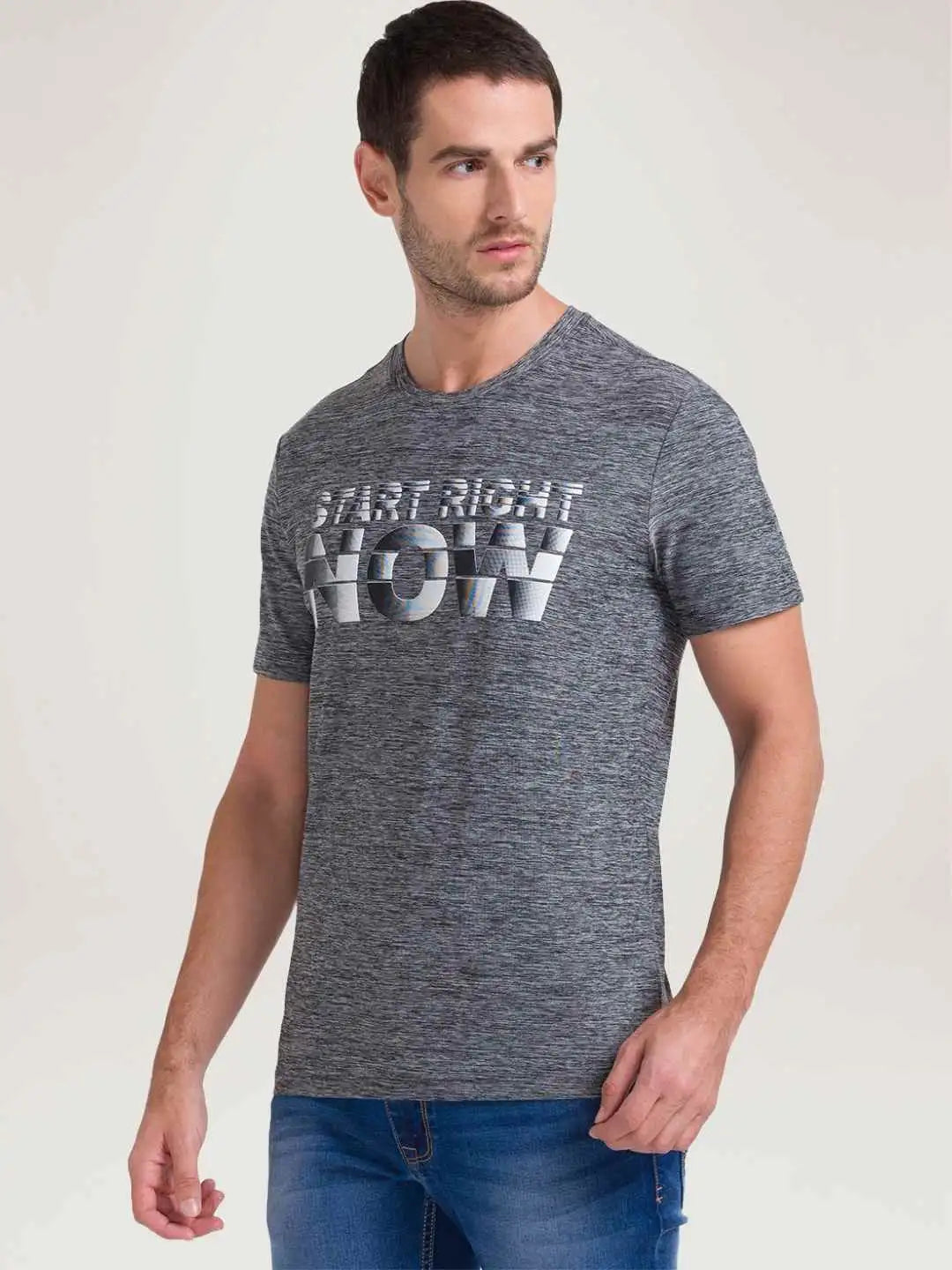 Parx Men Medium Grey Printed Regular Fit Casual T-Shirt