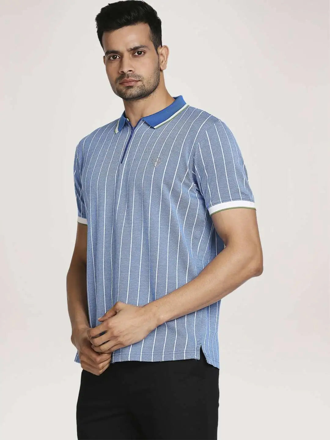 Colorplus Men Light Blue Stripe Tailored Fit Casual T-Shirt
