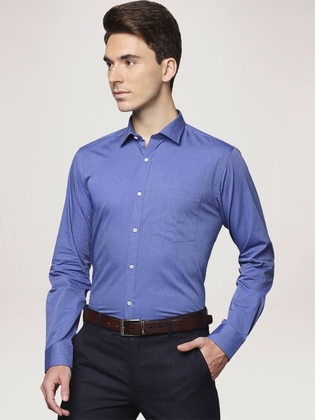 Park Avenue Men Blue Solid Slim Fit Work Shirt