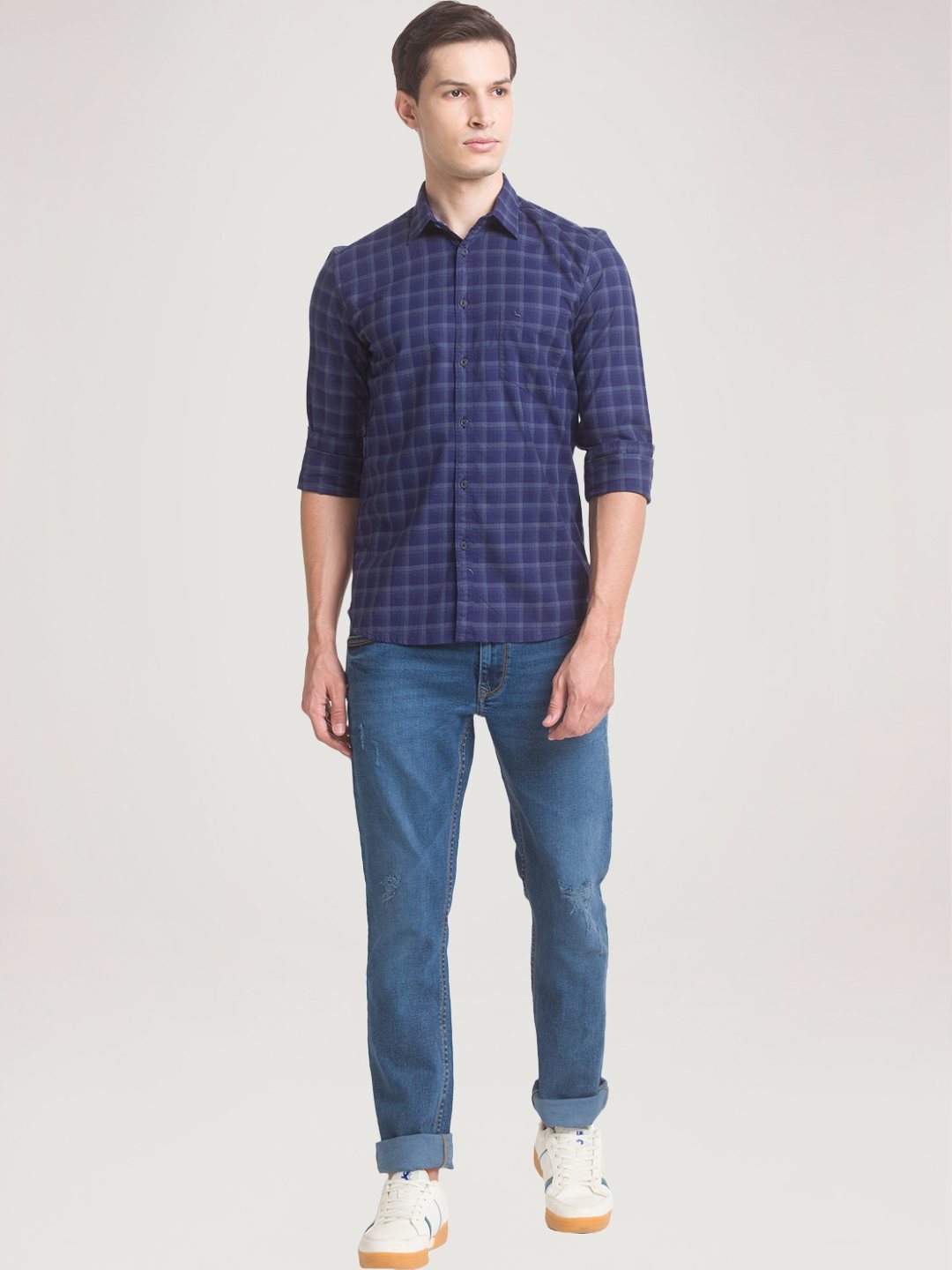 Parx Men Blue Checks Slim Fit Party Shirt