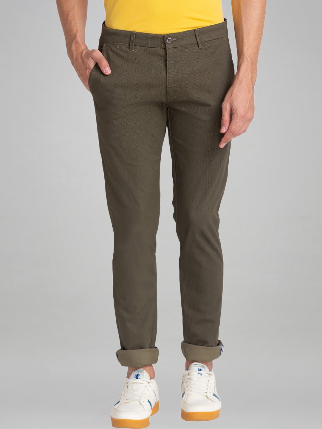 Parx Men Medium Green Printed Tapered Fit Casual chinos