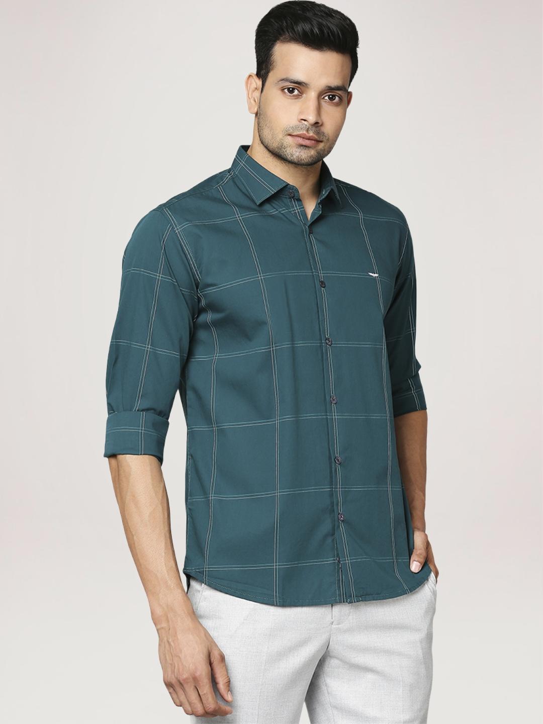 Park Avenue Men Dark Green Checks Slim Fit Party Shirt