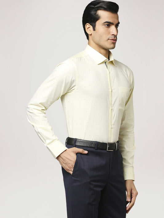 Park Avenue Men Light Yellow Solid Slim Fit Work Shirt
