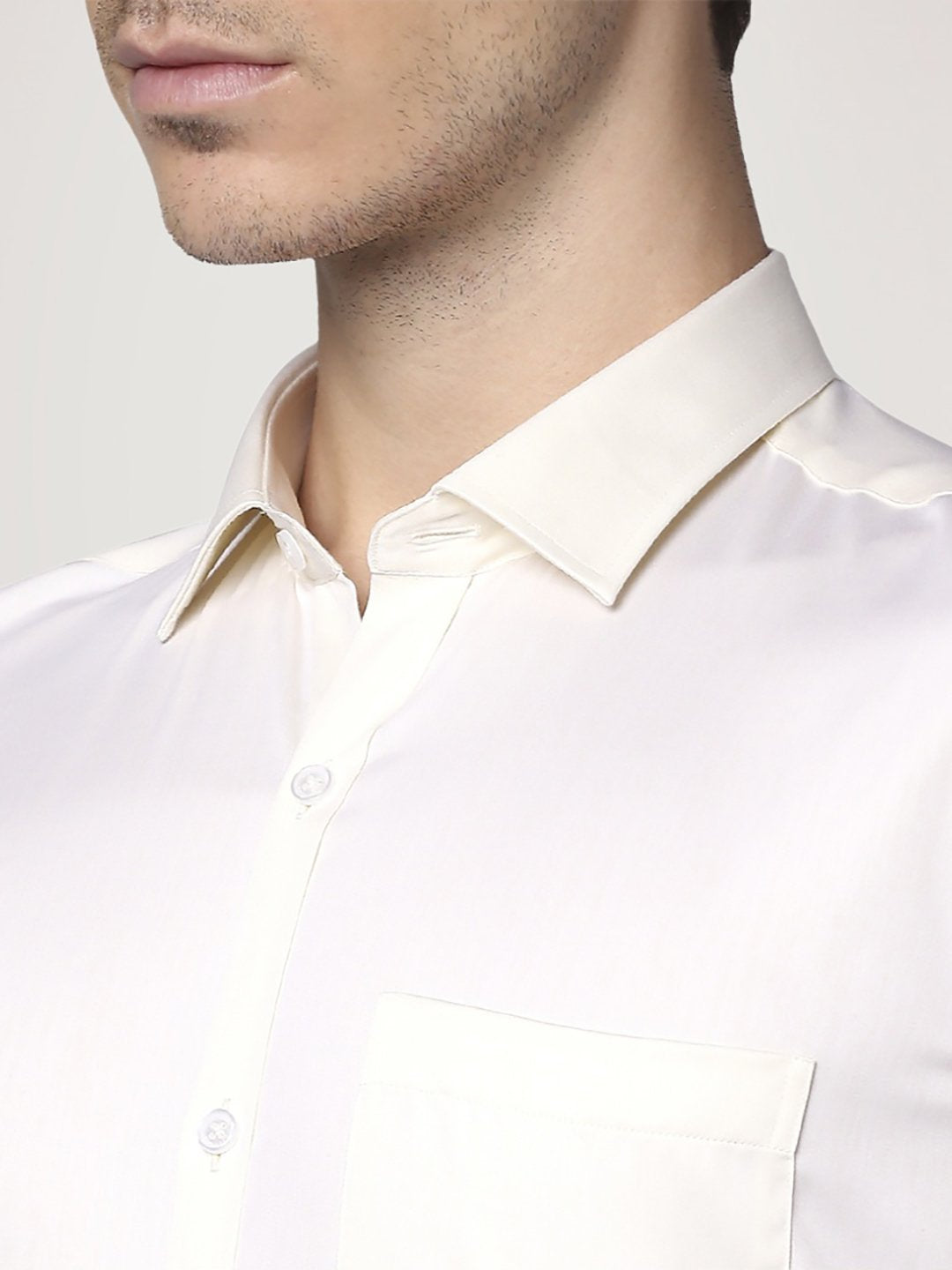Park Avenue Men Light Yellow Solid Slim Fit Work Shirt