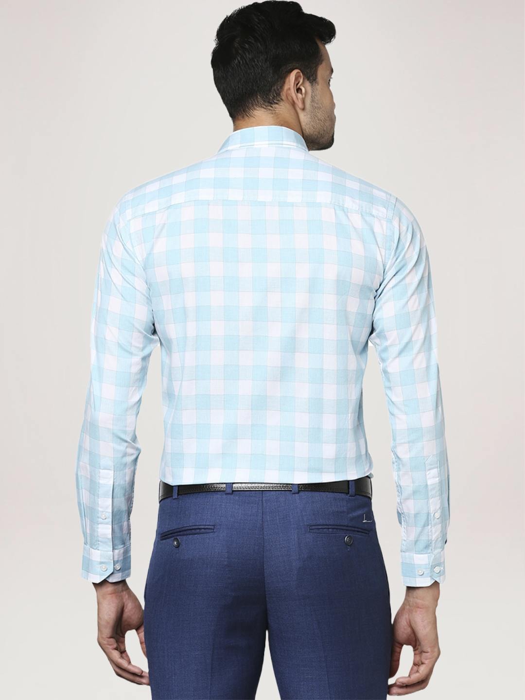 Park Avenue Men Medium Blue Checks Slim Fit Casual Shirt