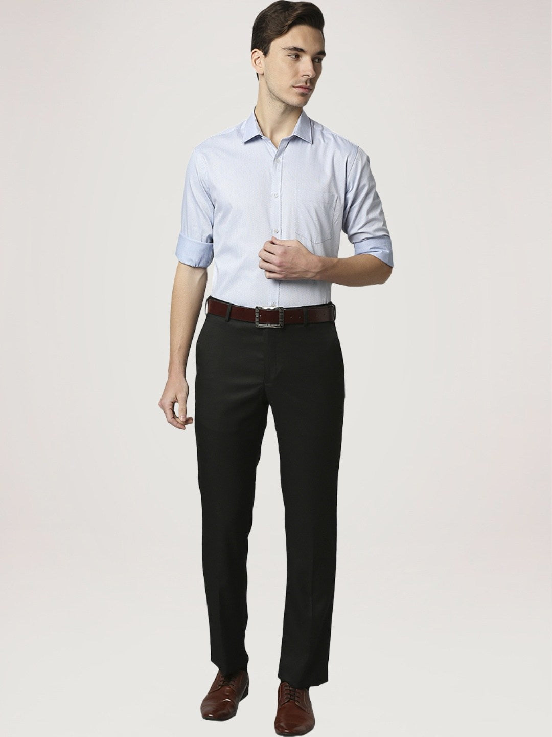 Park Avenue Men Medium Blue Solid Slim Fit Work Shirt