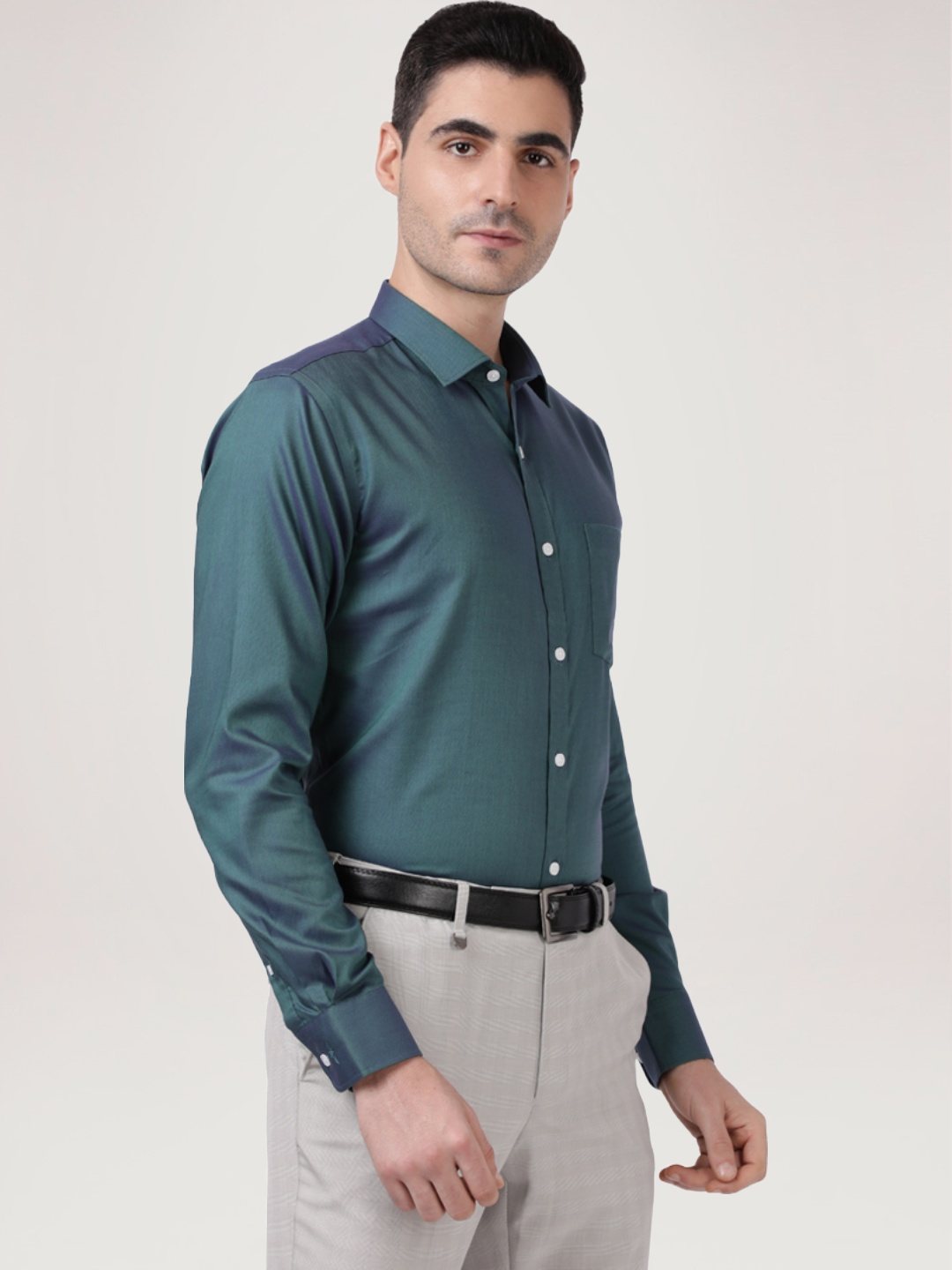 Park Avenue Men Dark Green Solid Slim Fit Work Shirt