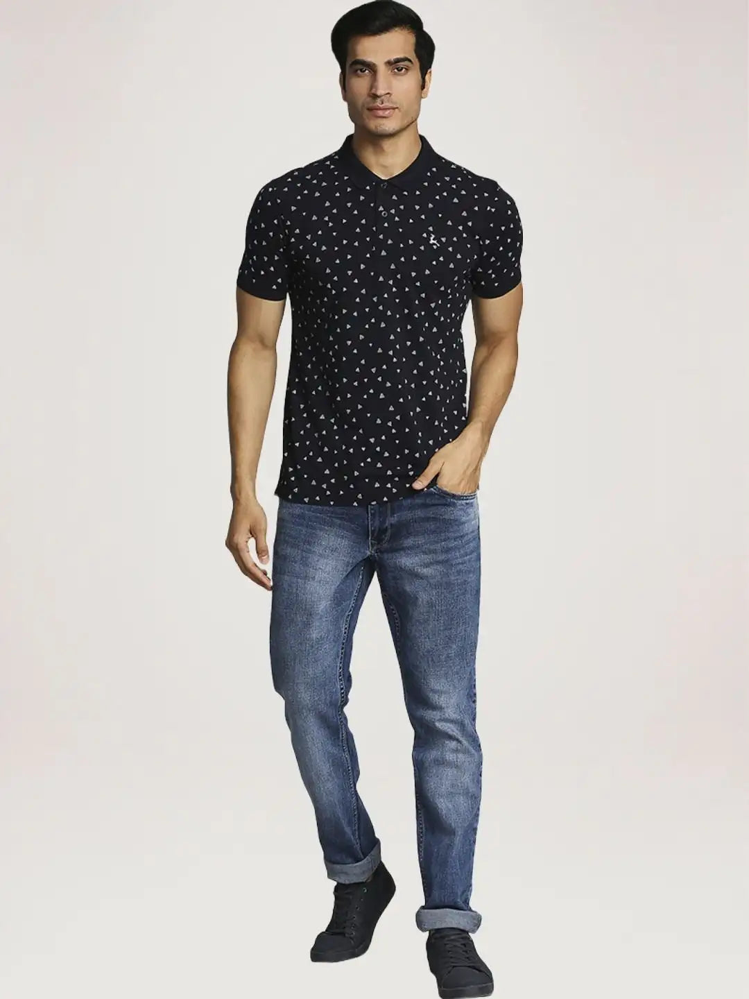 Parx Men Blue Printed Regular Fit Casual Polo