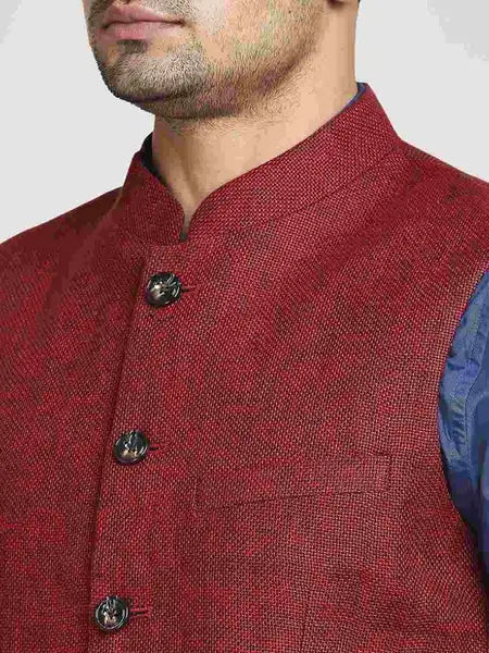 Colorplus Men Dark Red Solid Tailored Fit Party Bundi
