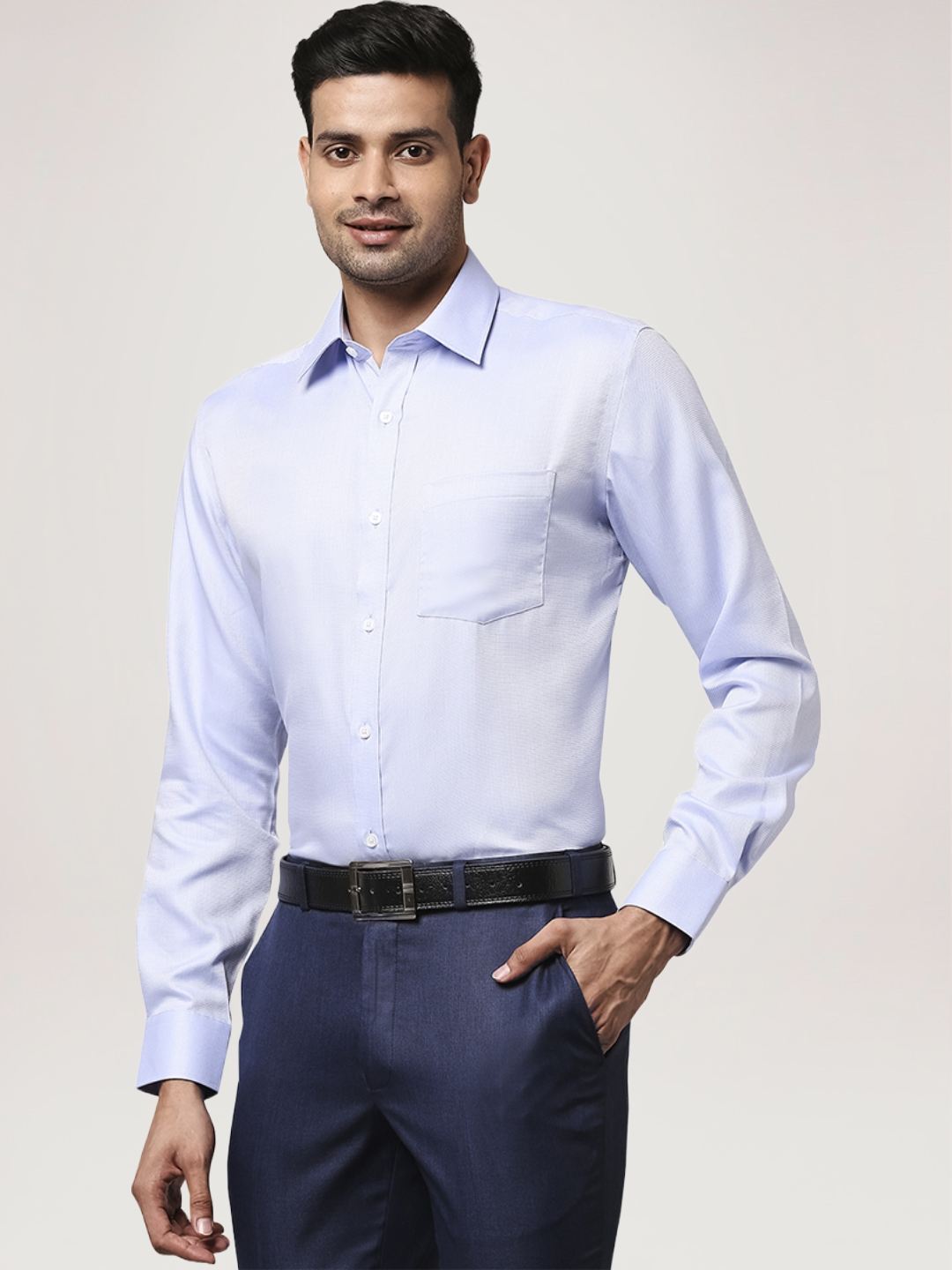 Park Avenue Men Medium Blue Solid Regular Fit Work Shirt