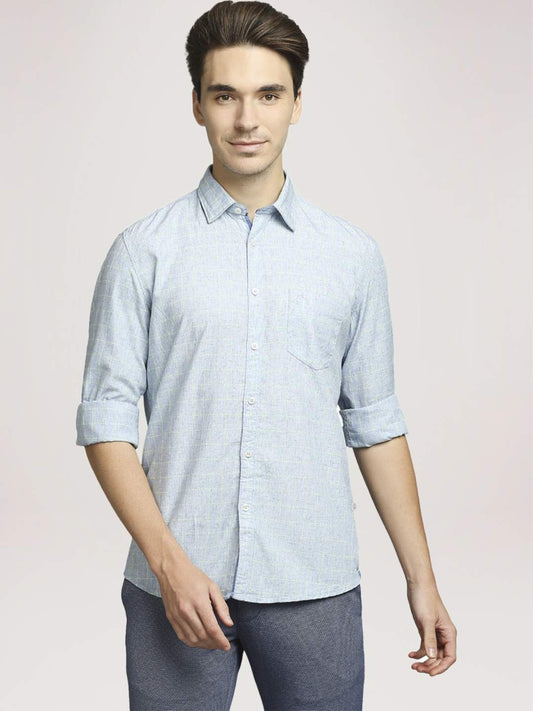 Parx Men Medium Blue Checks Slim Fit Party Shirt