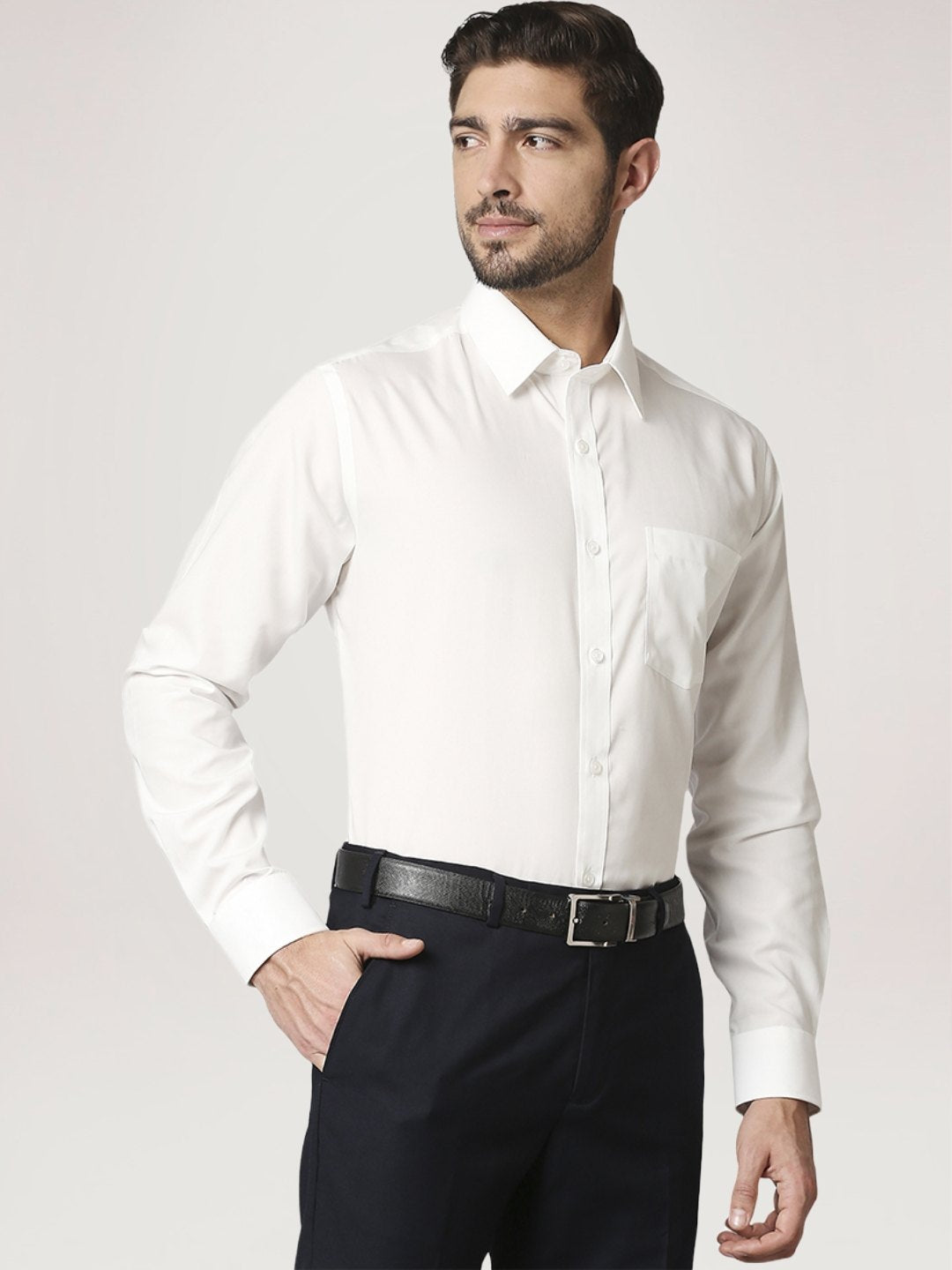 Park Avenue Men Light Fawn Solid Regular Fit Work Shirt